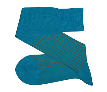VICCEL / CELCHUK Knee Socks Shadow Stripe Turquoise / Mustard - Turkusowe podkolanówki z musztardowymi wydzieleniami