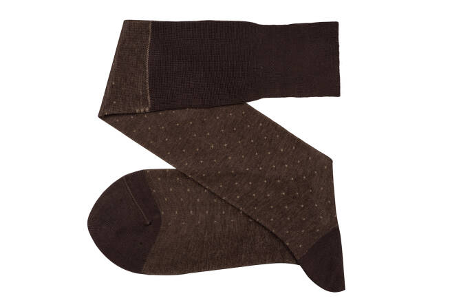 VICCEL / CELCHUK Knee Socks Pin Dots Brown / Beige - Brązowe podkolanówki w beżowe kropki