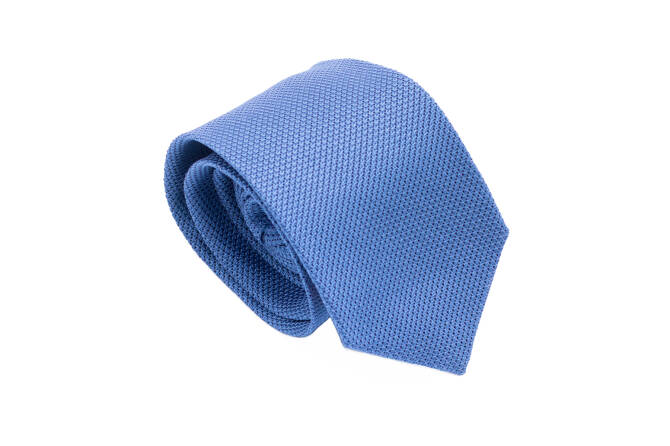 PATINE Tie Grenadine Fina Bleu Azur 83 HAND MADE - Luksusowy krawat z niebieskiej grenadyny