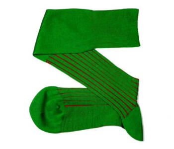 VICCEL / CELCHUK Knee Socks Shadow Stripe Pistacio Green / Red - Zielone podkolanówki z czerwonymi wydzieleniami