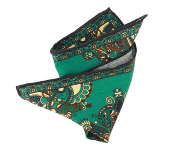 Pocket Square Wool PATHS1612_3 Green HANDROLLED - Wełniana poszetka z ręcznie rolowanymi brzegami